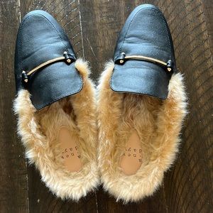 Slip on fuzzy mules
